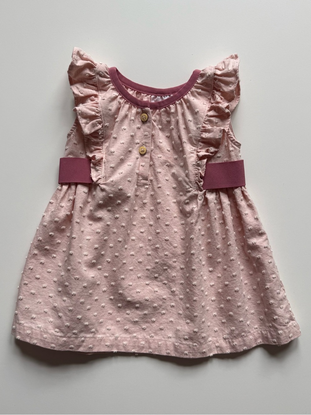 Oso & Me Girls Pink Swiss Dot Ruffle Baby Dress - Size 6M